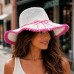 Straw Big Rim Hats - Paper Straw w/ Fringe Trim - Hot Pink - HT-ST299HPK
